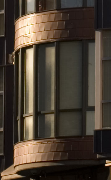 Copper accents on a building