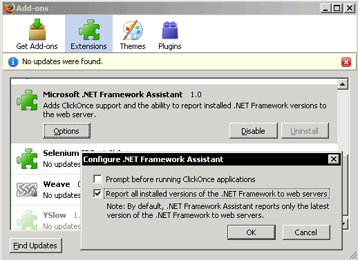 Screen shot of the Microsoft .NET Framework Assistant add-on